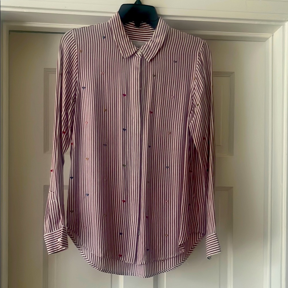Rails striped button down shirt with small embroidered hearts.